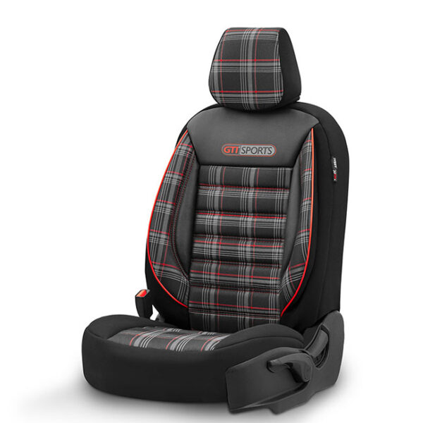 Καλύμματα Αυτοκινήτου Otom GTI Sports Design Universal Jacquard / Lacost / Δερματίνη Σετ Εμπρός / Πίσω Μαύρο - Κόκκινο GTI-801 11 Τεμάχια - Image 2