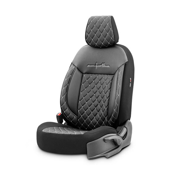 Καλύμματα Αυτοκινήτου Otom Comfortline VIP Design Universal Δερματίνη Καπιτονέ Σετ Εμπρός / Πίσω Μαύρο Με Άσπρο Κέντημα CMV-222 11 Τεμάχια - Image 2