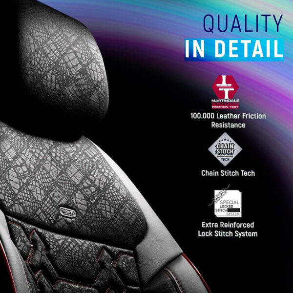 Καλύμματα Αυτοκινήτου Otom Pulse Design Universal Δερματίνη / Rachel Σετ Εμπρός / Πίσω Μαύρο Με Κόκκινη Ραφή PLS-2902 11 Τεμάχια - Image 2