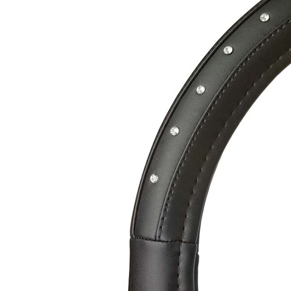 Κάλυμμα Tιμονιού Αυτοκινήτου Δερματίνη Girly Black Diamonds Μαύρο Με Στρας Medium 37-39cm 1 Τεμάχιο - Image 2