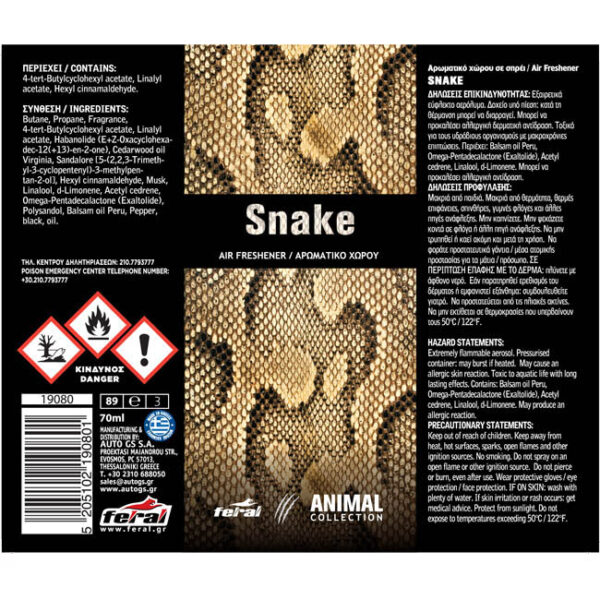 Αρωματικό Αυτοκινήτου Spray Feral Animal Collection Snake 1 Τεμάχιο - Image 2