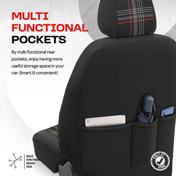 Καλύμματα Αυτοκινήτου Otom GTI Sports Design Universal Jacquard / Lacost / Δερματίνη Σετ Εμπρός / Πίσω Μαύρο - Κόκκινο GTI-801 11 Τεμάχια - Image 8