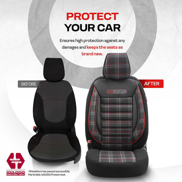 Καλύμματα Αυτοκινήτου Otom GTI Sports Design Universal Jacquard / Lacost / Δερματίνη Σετ Εμπρός / Πίσω Μαύρο - Κόκκινο GTI-801 11 Τεμάχια - Image 6