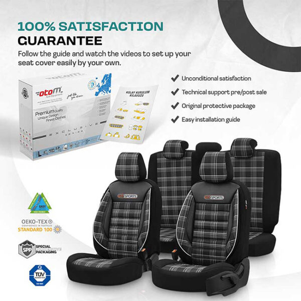 Καλύμματα Αυτοκινήτου Otom GTI Sports Design Universal Jacquard / Lacost / Δερματίνη Σετ Εμπρός / Πίσω Μαύρο - Γκρι GTI-807 11 Τεμάχια - Image 4