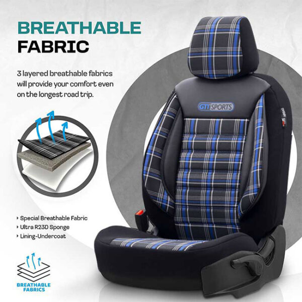 Καλύμματα Αυτοκινήτου Otom GTI Sports Design Universal Jacquard / Lacost / Δερματίνη Σετ Εμπρός / Πίσω Μαύρο - Μπλε GTI-803 11 Τεμάχια - Image 4