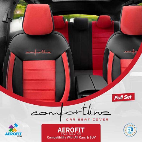 Καλύμματα Αυτοκινήτου Otom Comfortline Design Universal Sued / Rachel / Δερματίνη Σετ Εμπρός / Πίσω Μαύρο - Κόκκινο CMF-207 11 Τεμάχια - Image 4