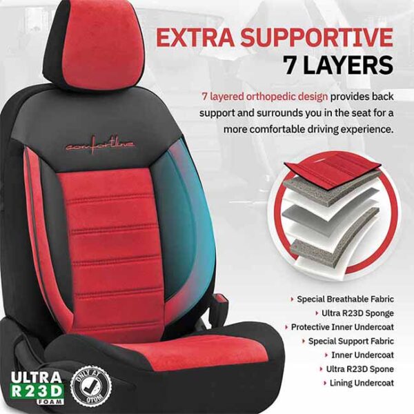 Καλύμματα Αυτοκινήτου Otom Comfortline Design Universal Sued / Rachel / Δερματίνη Σετ Εμπρός / Πίσω Μαύρο - Κόκκινο CMF-207 11 Τεμάχια - Image 7