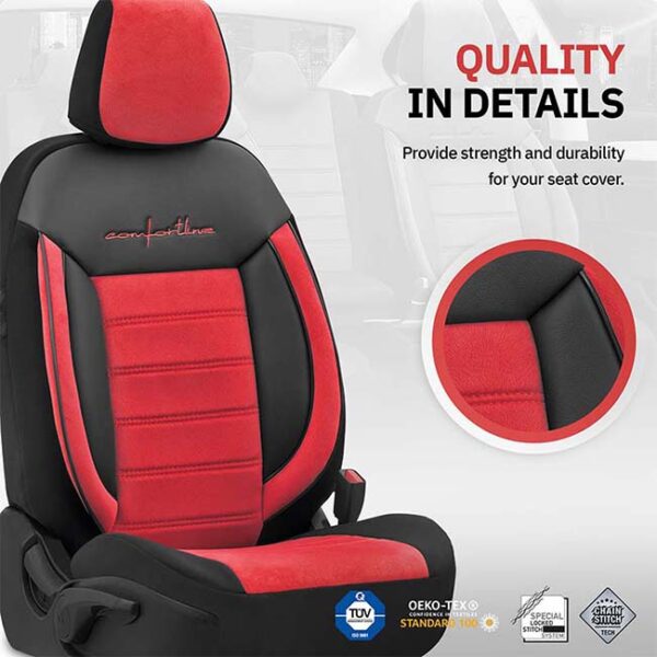 Καλύμματα Αυτοκινήτου Otom Comfortline Design Universal Sued / Rachel / Δερματίνη Σετ Εμπρός / Πίσω Μαύρο - Κόκκινο CMF-207 11 Τεμάχια - Image 6