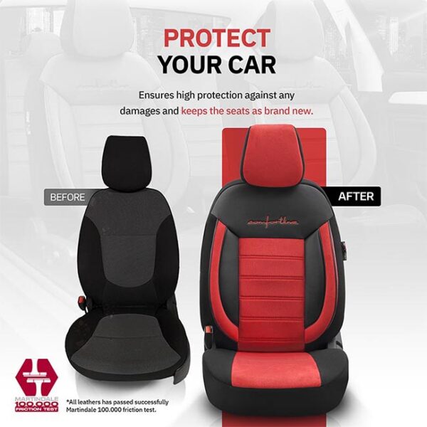 Καλύμματα Αυτοκινήτου Otom Comfortline Design Universal Sued / Rachel / Δερματίνη Σετ Εμπρός / Πίσω Μαύρο - Κόκκινο CMF-207 11 Τεμάχια - Image 5