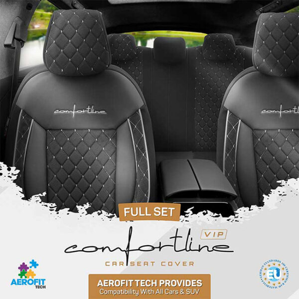 Καλύμματα Αυτοκινήτου Otom Comfortline VIP Design Universal Sued / Rachel / Δερματίνη Καπιτονέ Σετ Εμπρός / Πίσω Μαύρο Με Άπρο Κέντημα CMV-232 11 Τεμάχια - Image 5