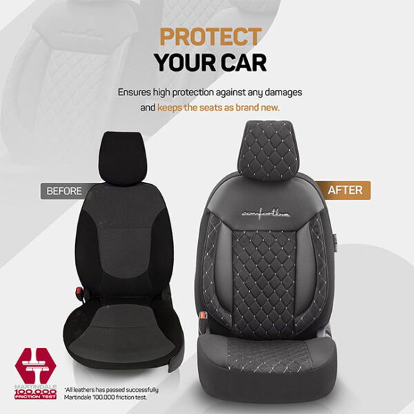 Καλύμματα Αυτοκινήτου Otom Comfortline VIP Design Universal Sued / Rachel / Δερματίνη Καπιτονέ Σετ Εμπρός / Πίσω Μαύρο Με Άπρο Κέντημα CMV-232 11 Τεμάχια - Image 4