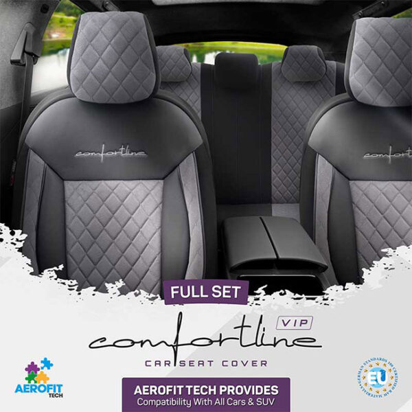 Καλύμματα Αυτοκινήτου Otom Comfortline VIP Design Universal Sued / Rachel / Δερματίνη Καπιτονέ Σετ Εμπρός / Πίσω Μαύρο - Γκρι CMV-233 11 Τεμάχια - Image 5