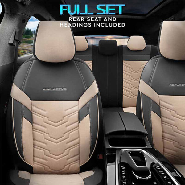 Καλύμματα Αυτοκινήτου Otom Reflective Design Universal Jacquard / Rachel / Δερματίνη Σετ Εμπρός / Πίσω Μαύρο - Μπεζ RFL-2605 11 Τεμάχια - Image 6