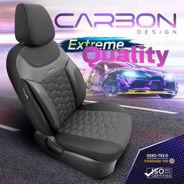 Καλύμματα Αυτοκινήτου Otom Carbon Design Universal Jacquard / Rachel / Δερματίνη Σετ Εμπρός / Πίσω Μαύρο - Γκρι CRB-3401 11 Τεμάχια - Image 3
