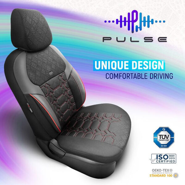 Καλύμματα Αυτοκινήτου Otom Pulse Design Universal Δερματίνη / Rachel Σετ Εμπρός / Πίσω Μαύρο Με Κόκκινη Ραφή PLS-2902 11 Τεμάχια - Image 3