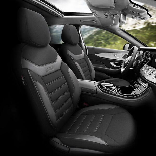 Καλύμματα Αυτοκινήτου Otom Individual Design Universal Jacquard / Rachel / Δερματίνη Σετ Εμπρός / Πίσω Μαύρο Με Γκρι Ραφές IND-202 11 Τεμάχια - Image 6
