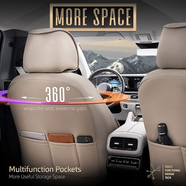 Καλύμματα Αυτοκινήτου Otom Inspire Design Universal Full Δερματίνη Σετ Εμπρός / Πίσω Μπεζ INS-3509 11 Τεμάχια - Image 3