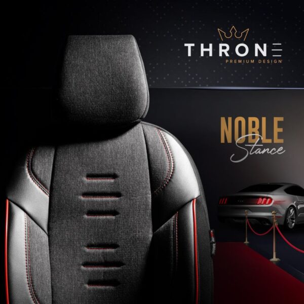 Καλύμματα Αυτοκινήτου Otom Throne Universal Λινό Ύφασμα / Rachel / Δερματίνη Σετ Εμπρός / Πίσω Μαύρο Με Κόκκινη Ραφή THR-101 11 Τεμάχια - Image 6