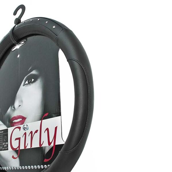 Κάλυμμα Tιμονιού Αυτοκινήτου Δερματίνη Girly Black Diamonds Μαύρο Με Στρας Medium 37-39cm 1 Τεμάχιο - Image 3