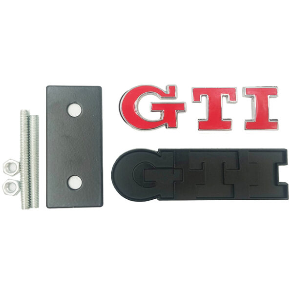 Σήμα "GTI" Αυτοκόλλητο Και Βιδωτό Κόκκινο - Ασημί 8x2.2cm 1 Τεμάχιο - Image 2