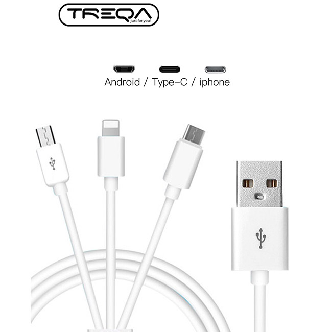 Καλώδιο USB Φόρτισης Και Μεταφοράς Δεδομένων 3πλό Για Smartphone, Type-C Και Iphone 5A 1Τμχ