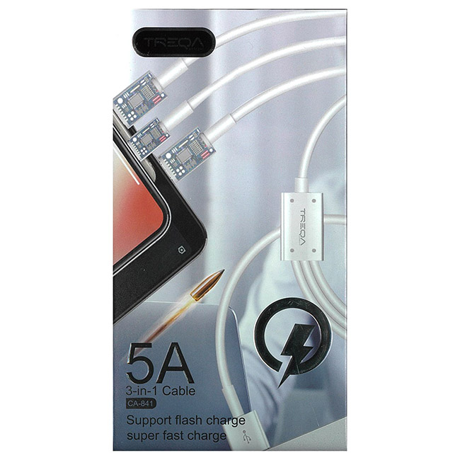 Καλώδιο USB Φόρτισης Και Μεταφοράς Δεδομένων 3πλό Για Smartphone, Type-C Και Iphone 5A 1Τμχ - Image 2