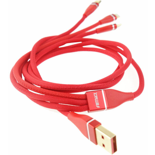 Καλώδιο USB Φόρτισης Και Μεταφοράς Δεδομένων Amio (02178) 3 In 1 UC-7 3.1A 1.2m 1Τμχ - Image 2