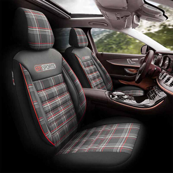 Καλύμματα Αυτοκινήτου Otom GTI Sports Design Universal Jacquard / Lacost / Δερματίνη Σετ Εμπρός / Πίσω Μαύρο - Κόκκινο GTI-801 11 Τεμάχια - Image 9