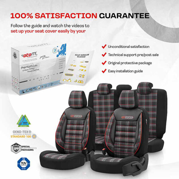 Καλύμματα Αυτοκινήτου Otom GTI Sports Design Universal Jacquard / Lacost / Δερματίνη Σετ Εμπρός / Πίσω Μαύρο - Κόκκινο GTI-801 11 Τεμάχια - Image 11