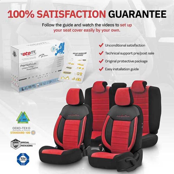Καλύμματα Αυτοκινήτου Otom Comfortline Design Universal Sued / Rachel / Δερματίνη Σετ Εμπρός / Πίσω Μαύρο - Κόκκινο CMF-207 11 Τεμάχια - Image 11