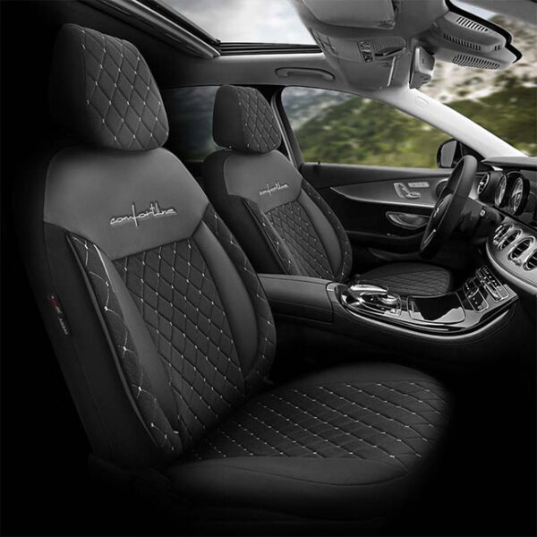 Καλύμματα Αυτοκινήτου Otom Comfortline VIP Design Universal Sued / Rachel / Δερματίνη Καπιτονέ Σετ Εμπρός / Πίσω Μαύρο Με Άπρο Κέντημα CMV-232 11 Τεμάχια - Image 10