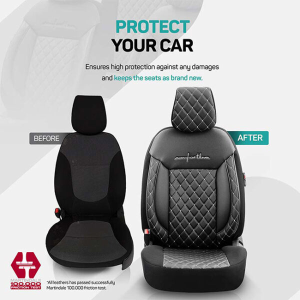 Καλύμματα Αυτοκινήτου Otom Comfortline VIP Design Universal Δερματίνη Καπιτονέ Σετ Εμπρός / Πίσω Μαύρο Με Άσπρο Κέντημα CMV-222 11 Τεμάχια - Image 10