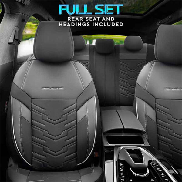 Καλύμματα Αυτοκινήτου Otom Reflective Design Universal Jacquard / Rachel / Δερματίνη Σετ Εμπρός / Πίσω Μαύρο Με Άσπρη Ραφή RFL-2602 11 Τεμάχια - Image 11
