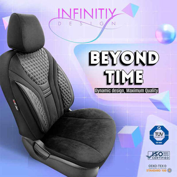 Καλύμματα Αυτοκινήτου Otom Infinity Design Universal Sued / Δερματίνη Καπιτονέ / Rachel Σετ Εμπρός / Πίσω Μαύρο Με Άσπρη Ραφή INF-2003 11 Τεμάχια - Image 9