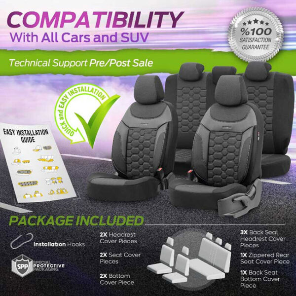 Καλύμματα Αυτοκινήτου Otom Carbon Design Universal Jacquard / Rachel / Δερματίνη Σετ Εμπρός / Πίσω Μαύρο - Γκρι CRB-3401 11 Τεμάχια - Image 7