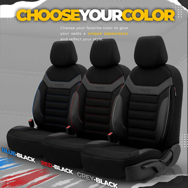 Καλύμματα Αυτοκινήτου Otom Individual Design Universal Jacquard / Rachel / Δερματίνη Σετ Εμπρός / Πίσω Μαύρο Με Γκρι Ραφές IND-202 11 Τεμάχια - Image 9