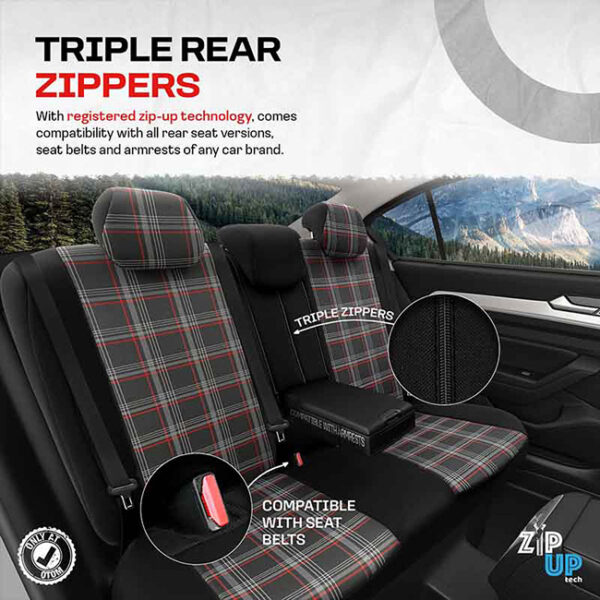 Καλύμματα Αυτοκινήτου Otom GTI Sports Design Universal Jacquard / Lacost / Δερματίνη Σετ Εμπρός / Πίσω Μαύρο - Κόκκινο GTI-801 11 Τεμάχια - Image 13