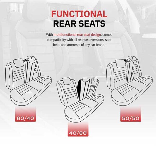 Καλύμματα Αυτοκινήτου Otom Comfortline Design Universal Sued / Rachel / Δερματίνη Σετ Εμπρός / Πίσω Μαύρο - Κόκκινο CMF-207 11 Τεμάχια - Image 13