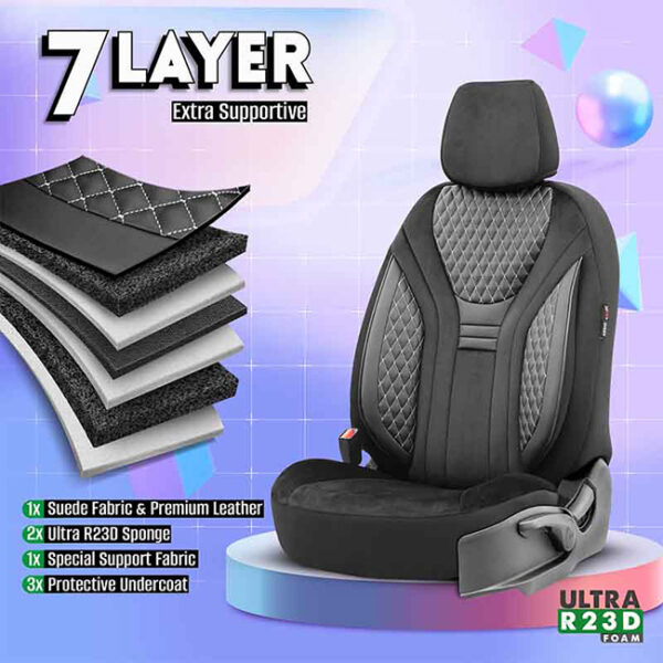 Καλύμματα Αυτοκινήτου Otom Infinity Design Universal Sued / Δερματίνη Καπιτονέ / Rachel Σετ Εμπρός / Πίσω Μαύρο Με Άσπρη Ραφή INF-2003 11 Τεμάχια - Image 11